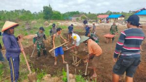 Satgas Yonif 726/TML Bangun Masjid Metaat Bersama Masyarakat di Distrik Eligobel