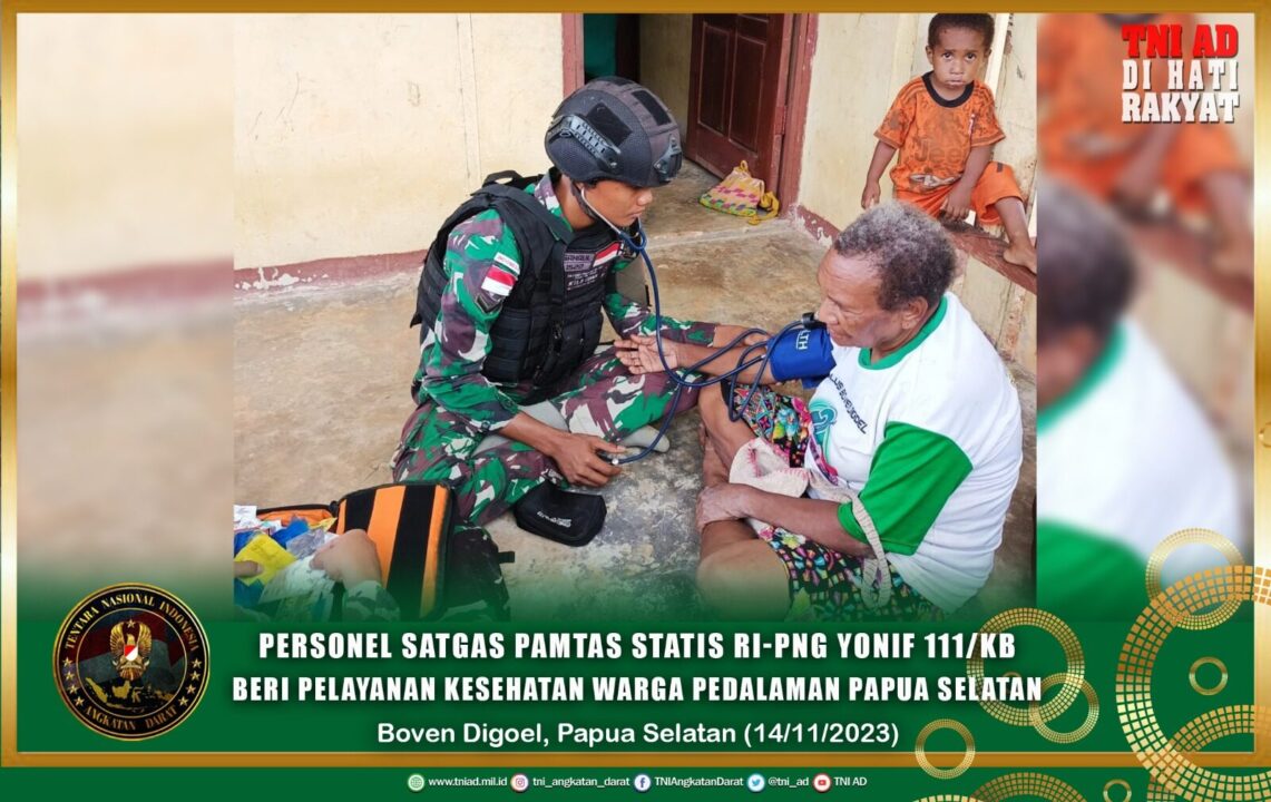 Turun Kampung, Personel Satgas Pamtas Statis RI-PNG Yonif 111/KB Beri Pelayanan Kesehatan Warga Pedalaman Papua Selatan