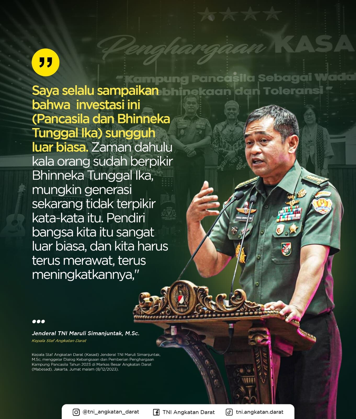 Jenderal TNI Maruli Simanjuntak M.Sc., menggelar Dialog Kebangsaan dan Pemberian Penghargaan Kampung Pancasila Tahun 2023