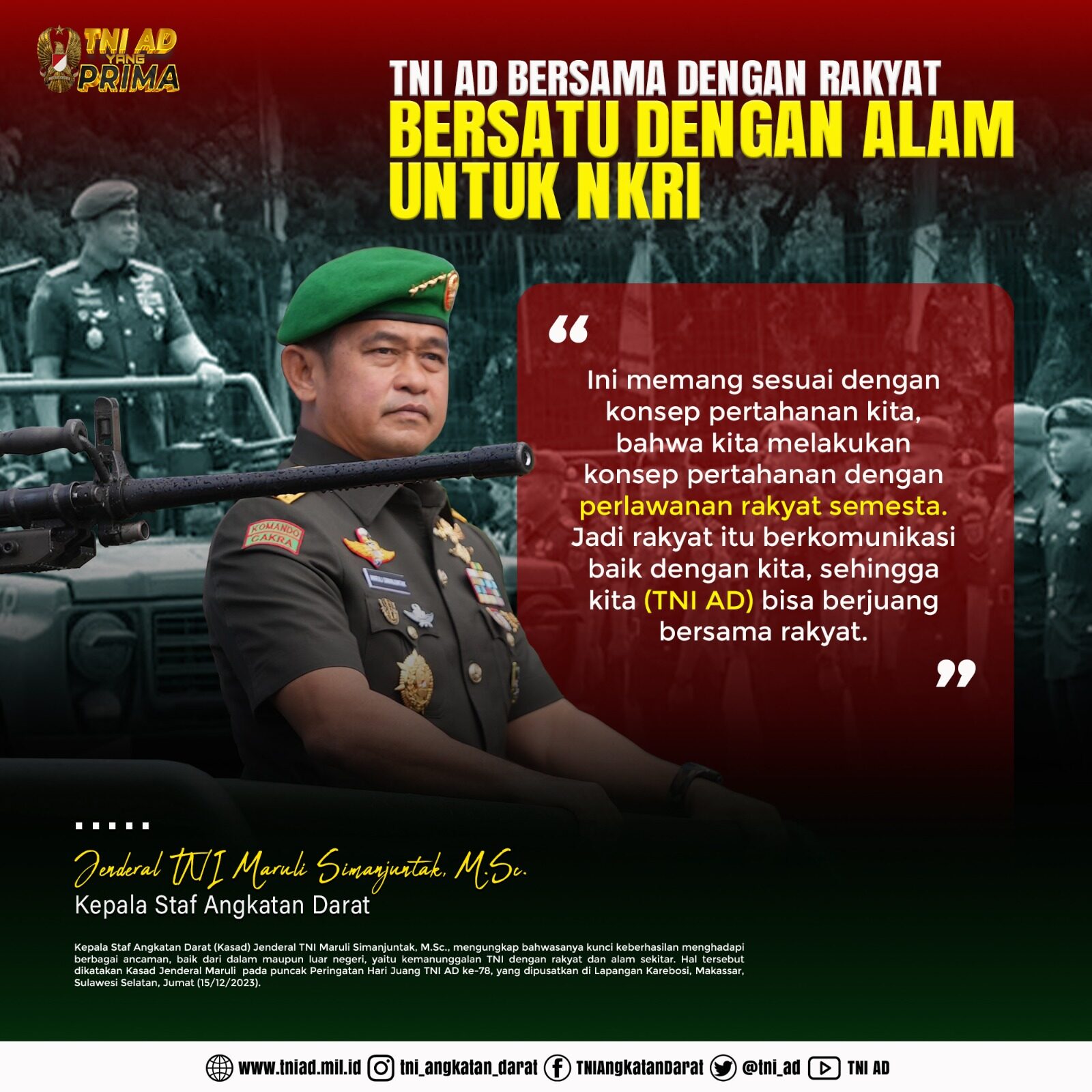 TNI AD Bersama Dengan Rakyat Bersatu Dengan Alam Untuk NKRI