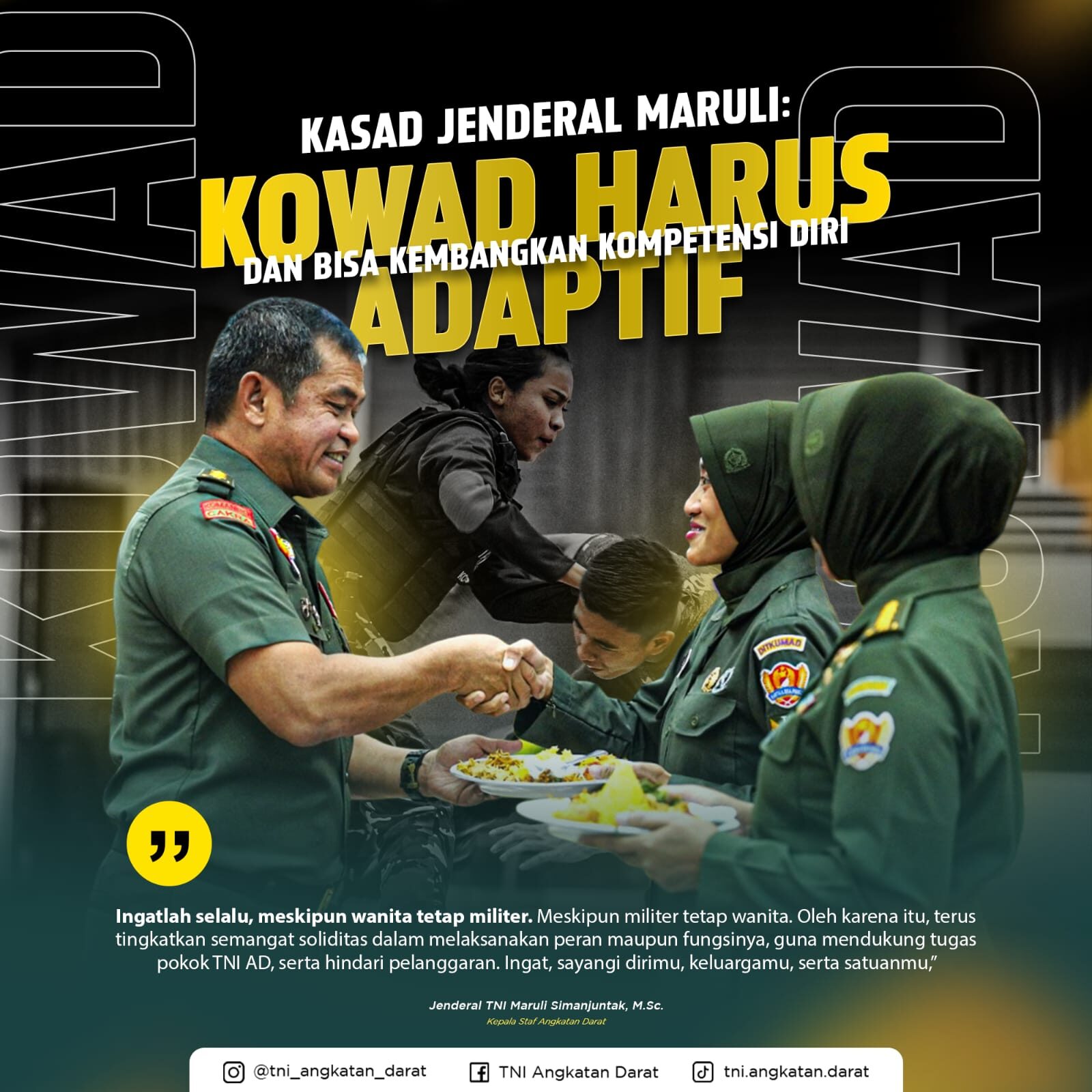 Kasad Jenderal Maruli : Kowad Harus Adaptif dan Bisa Kembangkan Kompetensi Diri