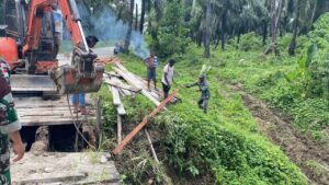 Hidupkan Kembali Akses Perekonomian Warga, Satgas Yonif 133/BRS Perbaiki Jembatan di Keerom