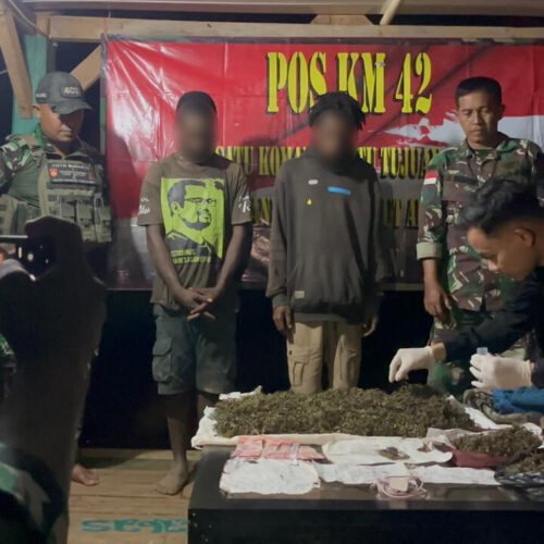 Satgas Yonif 403/WP Gagalkan Penyelundupan 2 Kg Ganja di Perbatasan RI–PNG